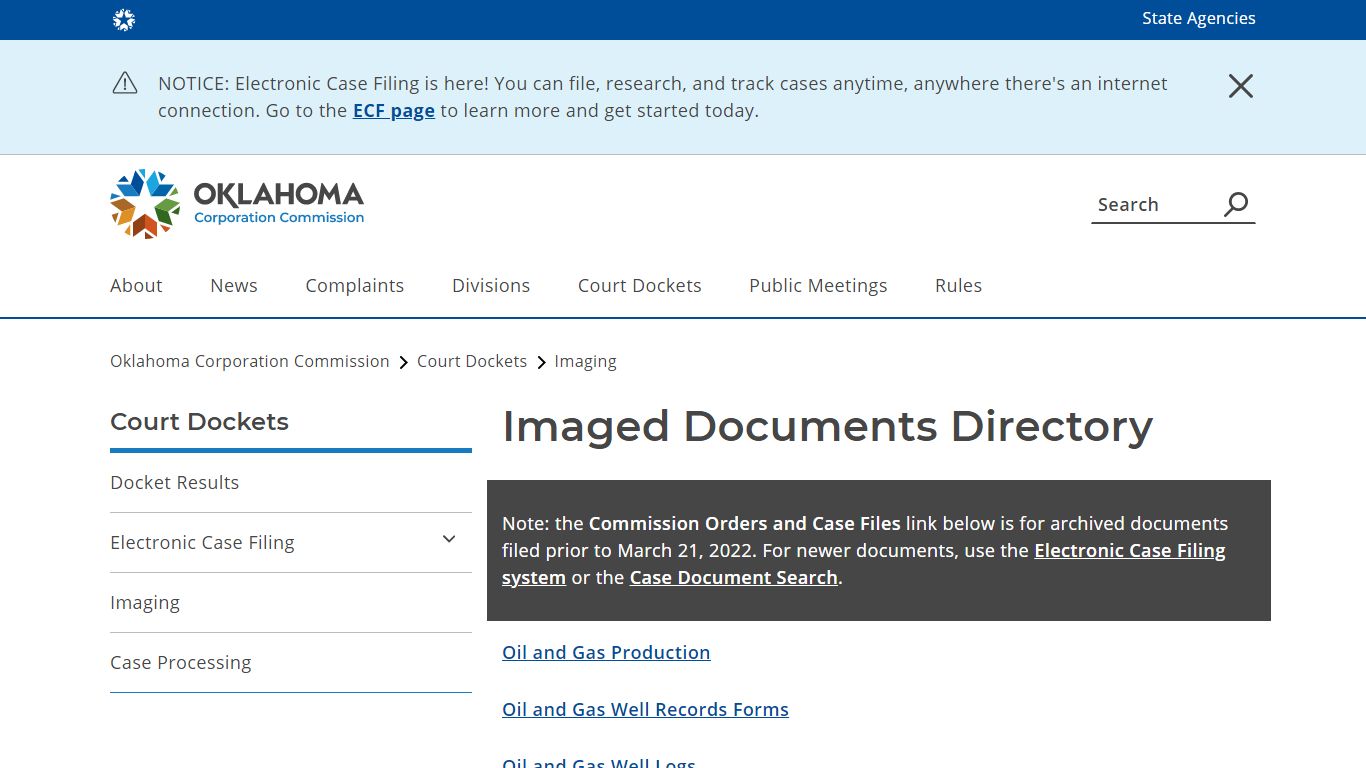 OCC Imaged Documents Directory - Oklahoma Corporation Commission